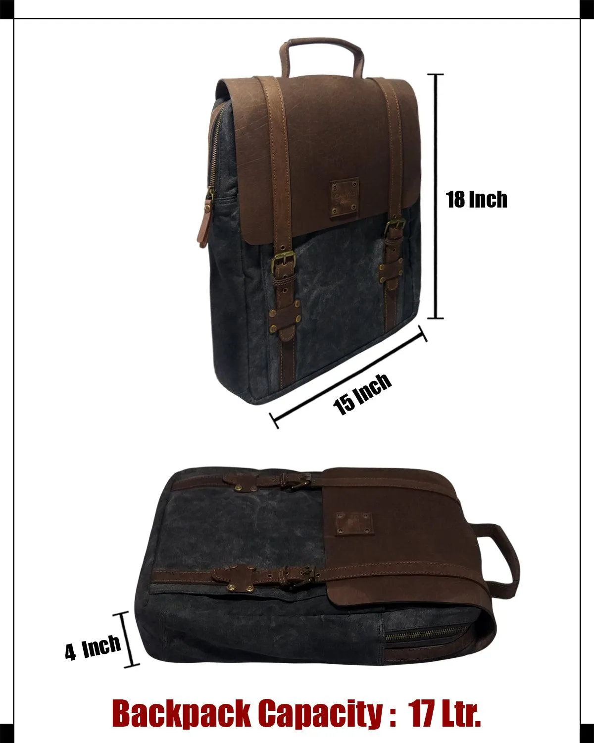 CANVAS & AWL Waxed Canvas & Genuine Leather Unisex Backpack Travel Bag With Adjustable Strap & Top Handle (Black)