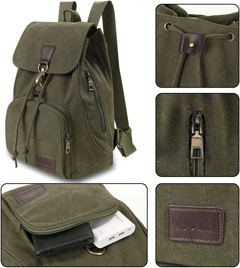 Canvas Fashion Backpacks Purse Casual Outdoor Shopping Daypacks Sports Rucksack Hiking Travel Multipurpose Bag Green