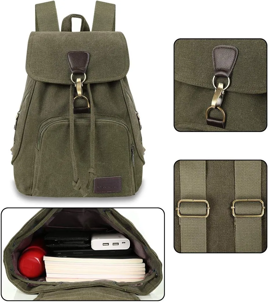 Canvas Fashion Backpacks Purse Casual Outdoor Shopping Daypacks Sports Rucksack Hiking Travel Multipurpose Bag Green