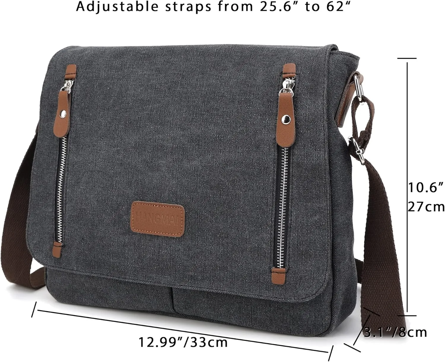 Canvas Messenger bag for Men Women, Shoulder Crossbody Bag for 13.3" Laptop, Office,Business