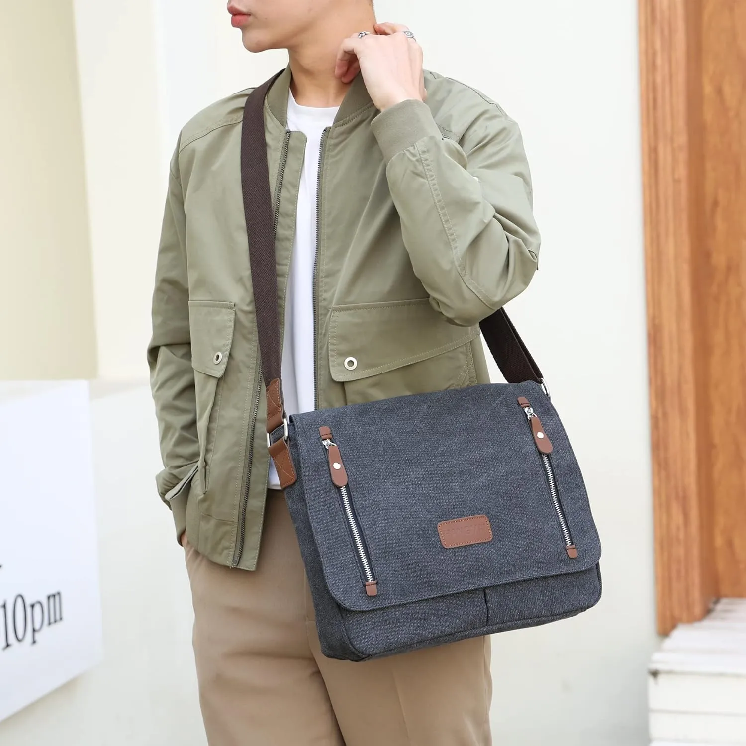 Canvas Messenger bag for Men Women, Shoulder Crossbody Bag for 13.3" Laptop, Office,Business