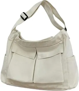 Canvas Messenger Bags for Women, Men Large Cotton Tote Crossbody Bag with Zipper, Cute Shoulder Laptop Bag