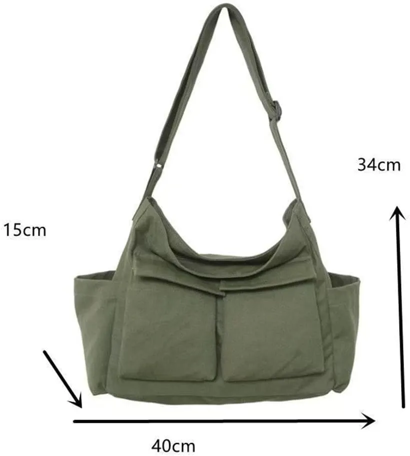Canvas Messenger Bags for Women, Men Large Cotton Tote Crossbody Bag with Zipper, Cute Shoulder Laptop Bag