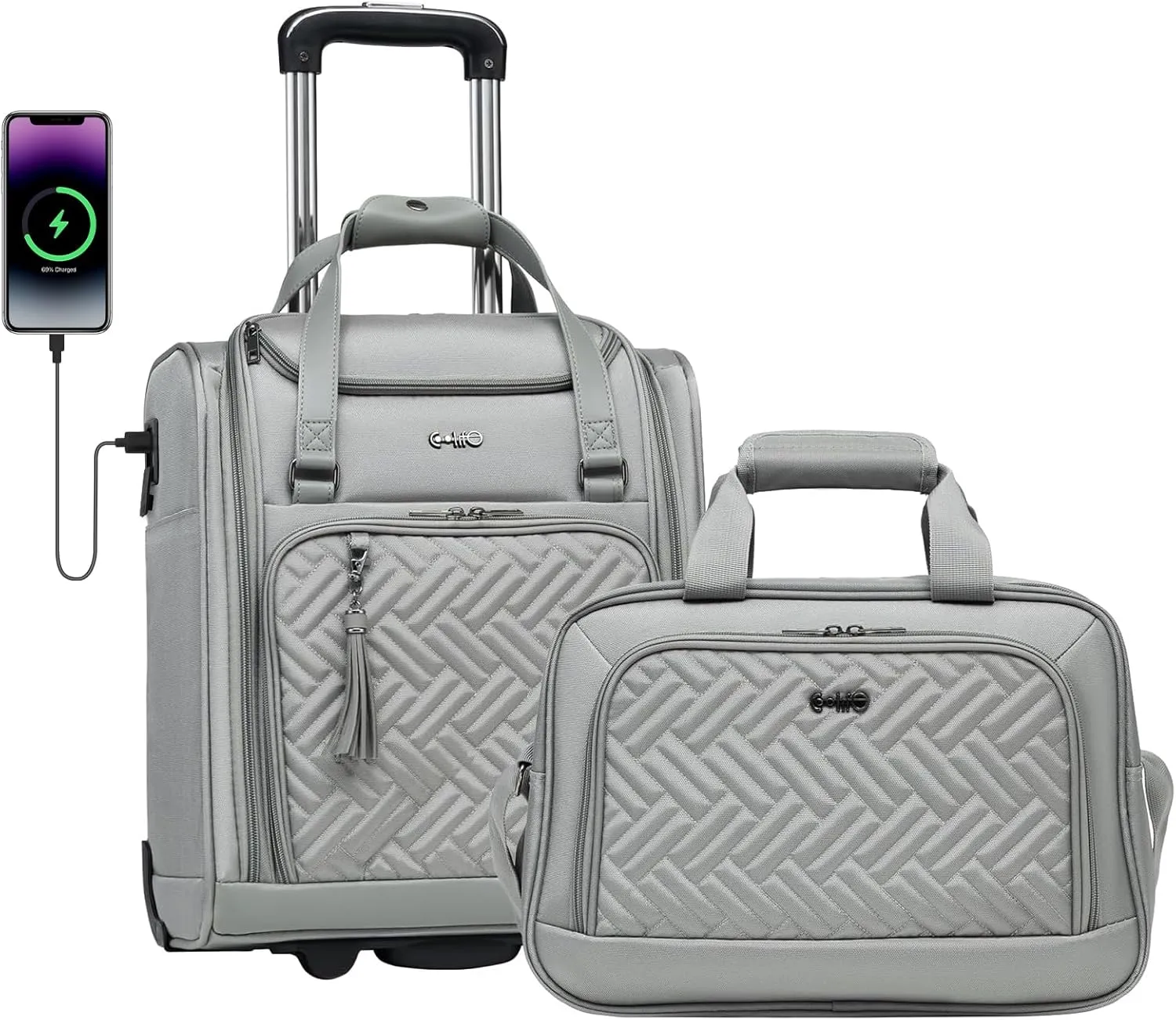 Coolife Luggage Carry On Luggage Underseat Luggage Suitcase Softside Wheeled Luggage Lightweight Rolling Travel Bag Underseater (Champagne Gray, Carry-On 16-Inch)