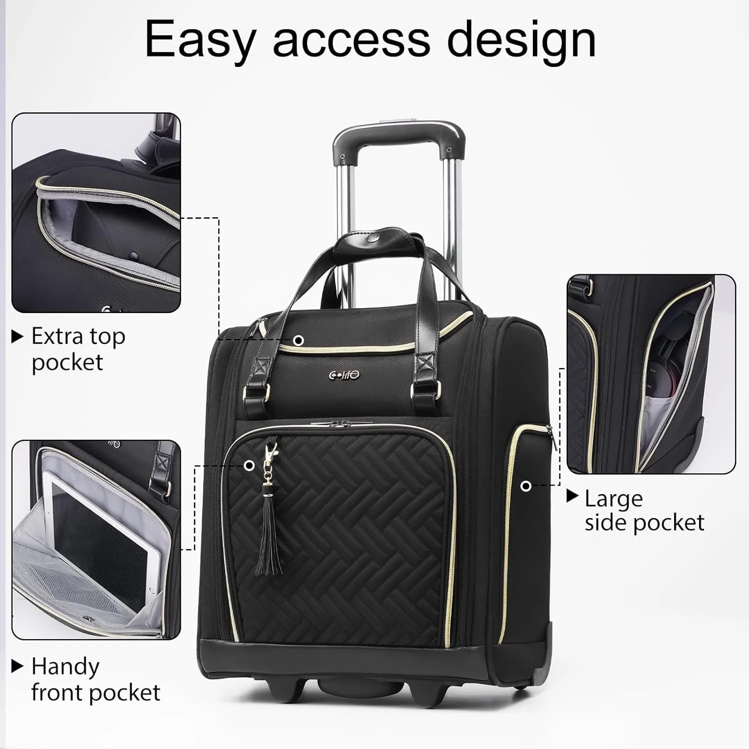 Coolife Luggage Carry On Luggage Underseat Luggage Suitcase Softside Wheeled Luggage Lightweight Rolling Travel Bag Underseater (Champagne Gray, Carry-On 16-Inch)