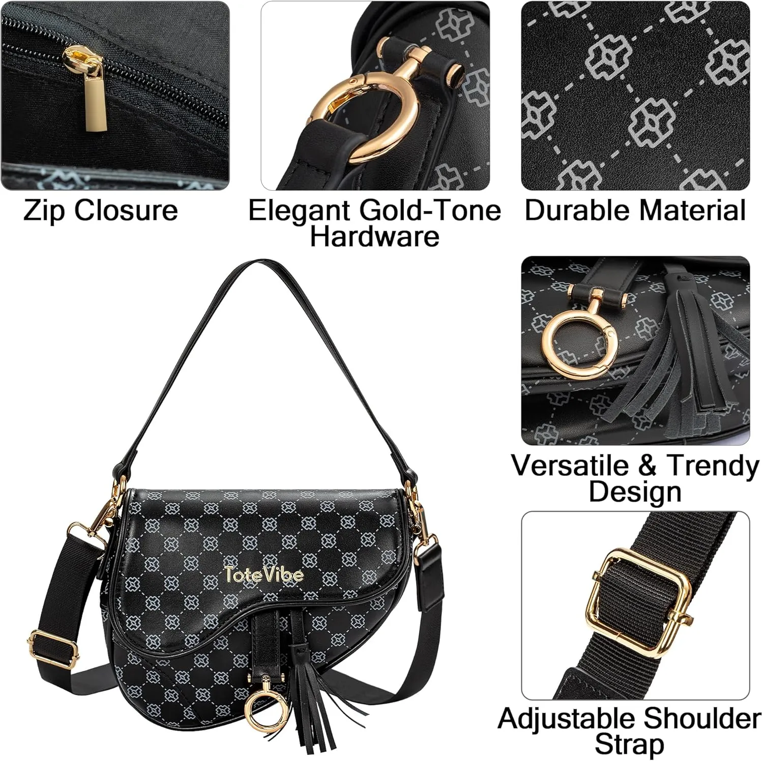 Crescent Bag for Women, Stylish Crossbody Hobo Saddle Purse & Sling Bag with Chain Strap