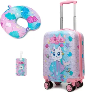 Cute Cat Kids Luggage Set 2 Piece Suitcase Set 16" Hardside Luggage with Spinner Wheels Girls Carry on Toddler Travel Rolling Luggage Airline Approved
