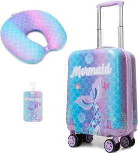 Cute Mermaid Kids Luggage Set 2 piece Kids Suitcase with Spinner Wheels 16" Childrens Luggage for Girls With Wheels Hard Shell Luggage Sets Airline Approved