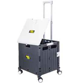 dbest products Quik Cart Swing Lid  Four  Swivel Wheeled Rolling Crate Teacher Utility with seat Heavy Duty Collapsible Basket with Dual Telescopic Wagon Handle, Black