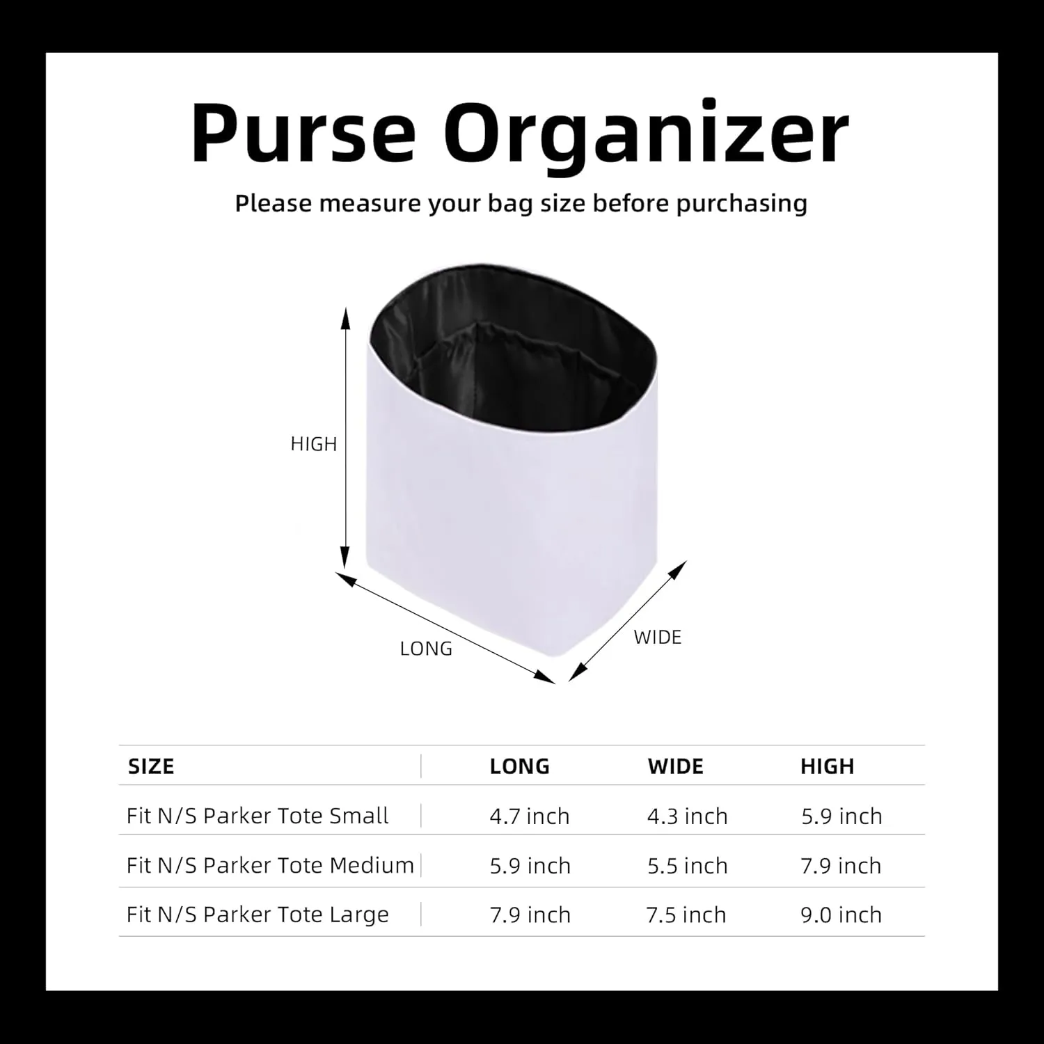DGAZ Lightweight Purse Organizer Insert for The Row Tote Bag,silk and DupontPaper handbag inner for Luxury Bags(Black,M)