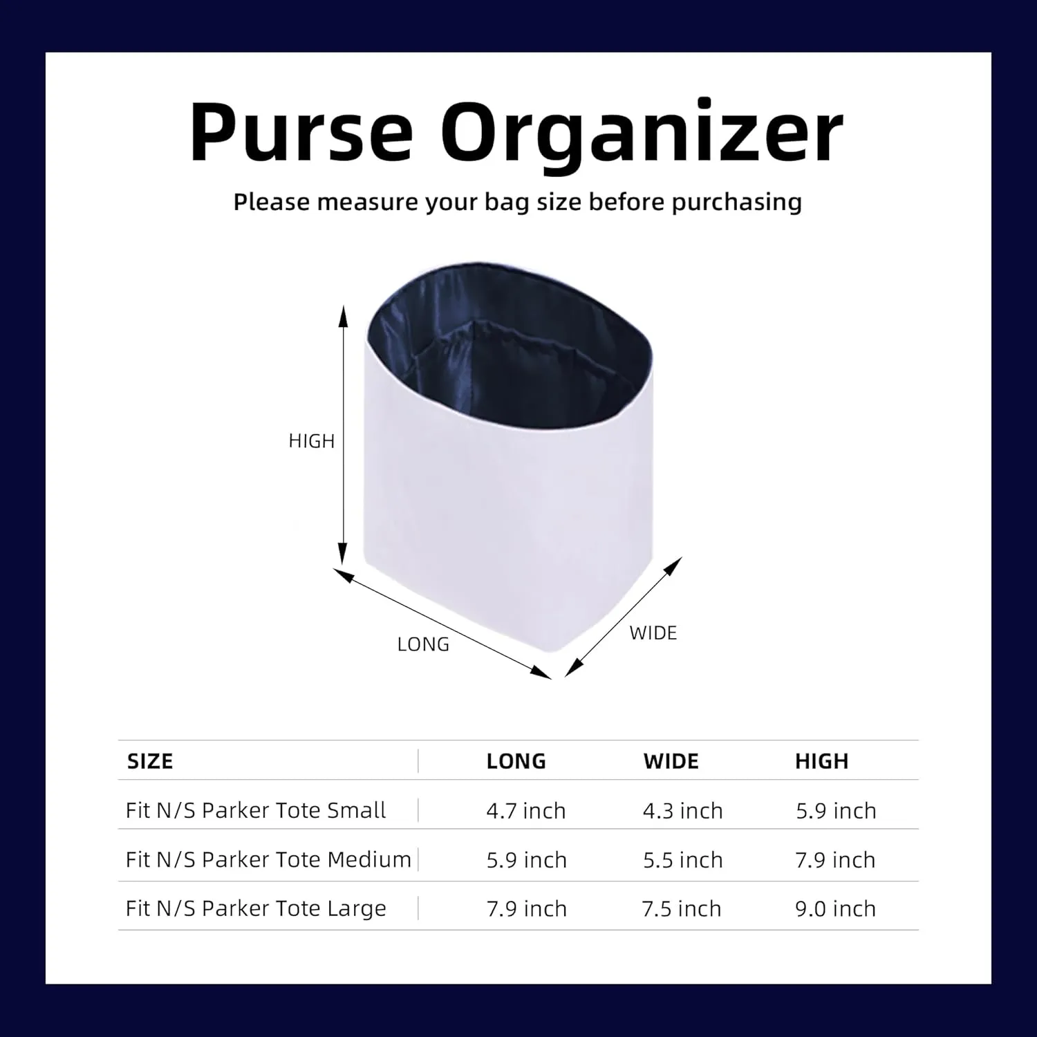 DGAZ Lightweight Purse Organizer Insert for The Row Tote Bag,silk and DupontPaper handbag inner for Luxury Bags(Blue nuit,M)