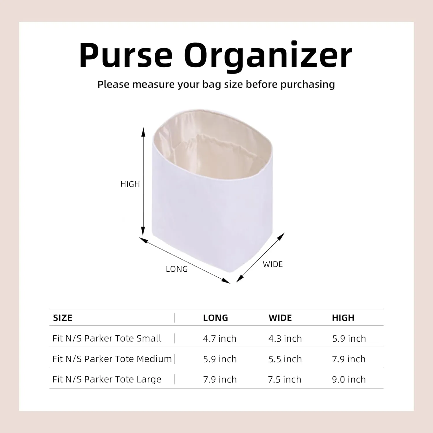 DGAZ Lightweight Purse Organizer Insert for The Row Tote Bag,silk and DupontPaper handbag inner for Luxury Bags(Craie,M)