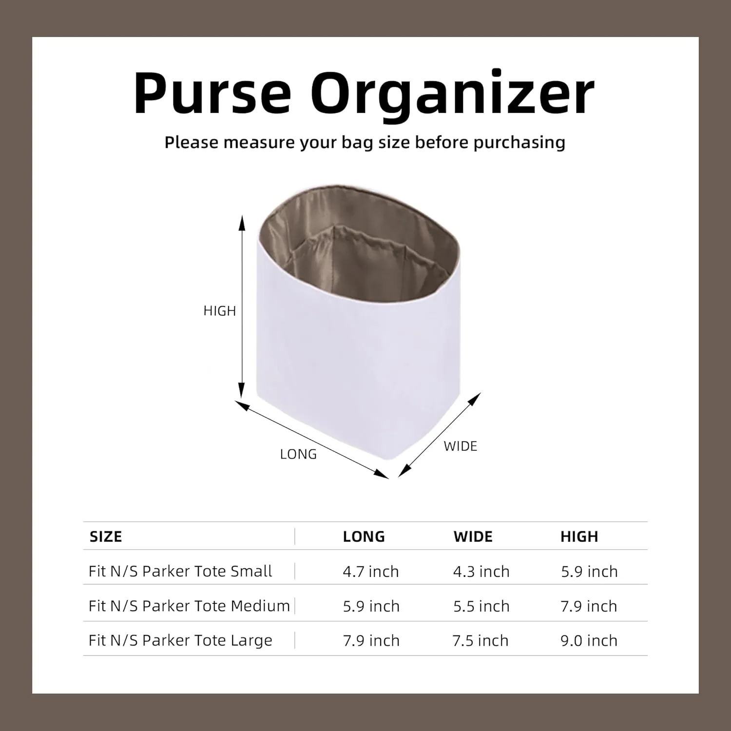DGAZ Lightweight Purse Organizer Insert for The Row Tote Bag,silk and DupontPaper handbag inner for Luxury Bags(Etoupe grey,M)
