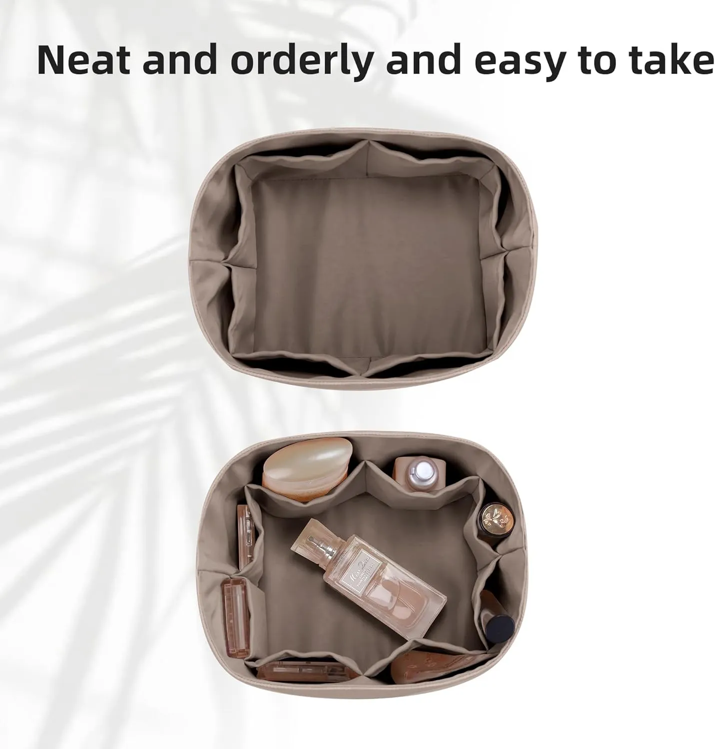 DGAZ Lightweight Purse Organizer Insert for The Row Tote Bag,silk and DupontPaper handbag inner for Luxury Bags(Etoupe grey,M)