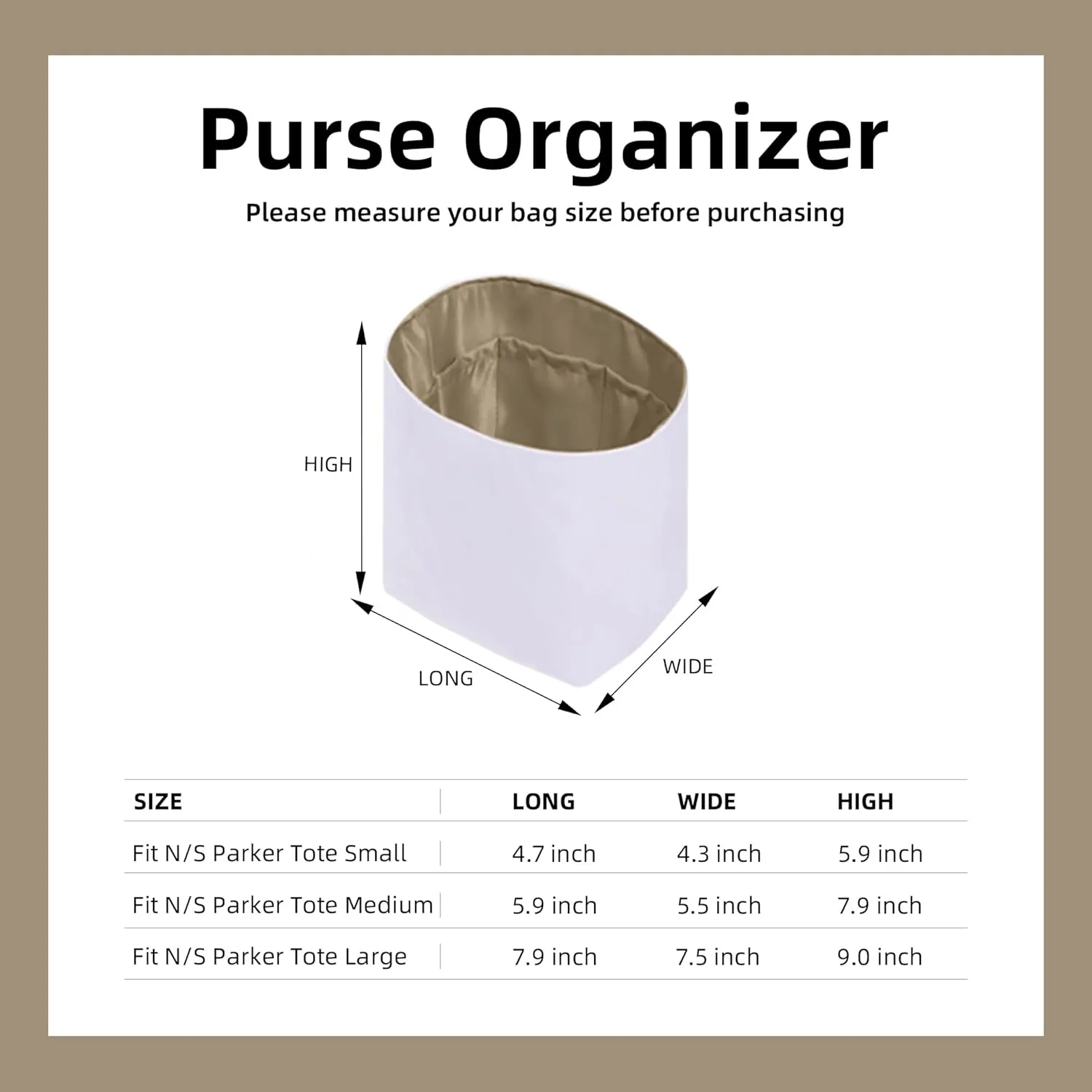 DGAZ Lightweight Purse Organizer Insert for The Row Tote Bag,silk and DupontPaper handbag inner for Luxury Bags(Gris tourterelle,M)