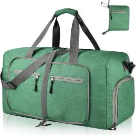 Dimayar 65L Travel Duffle Bag for Men Women - Foldable Duffel Bag with Shoes Compartment - Overnight Bags Waterproof & Tear Resistant(Forest Green)