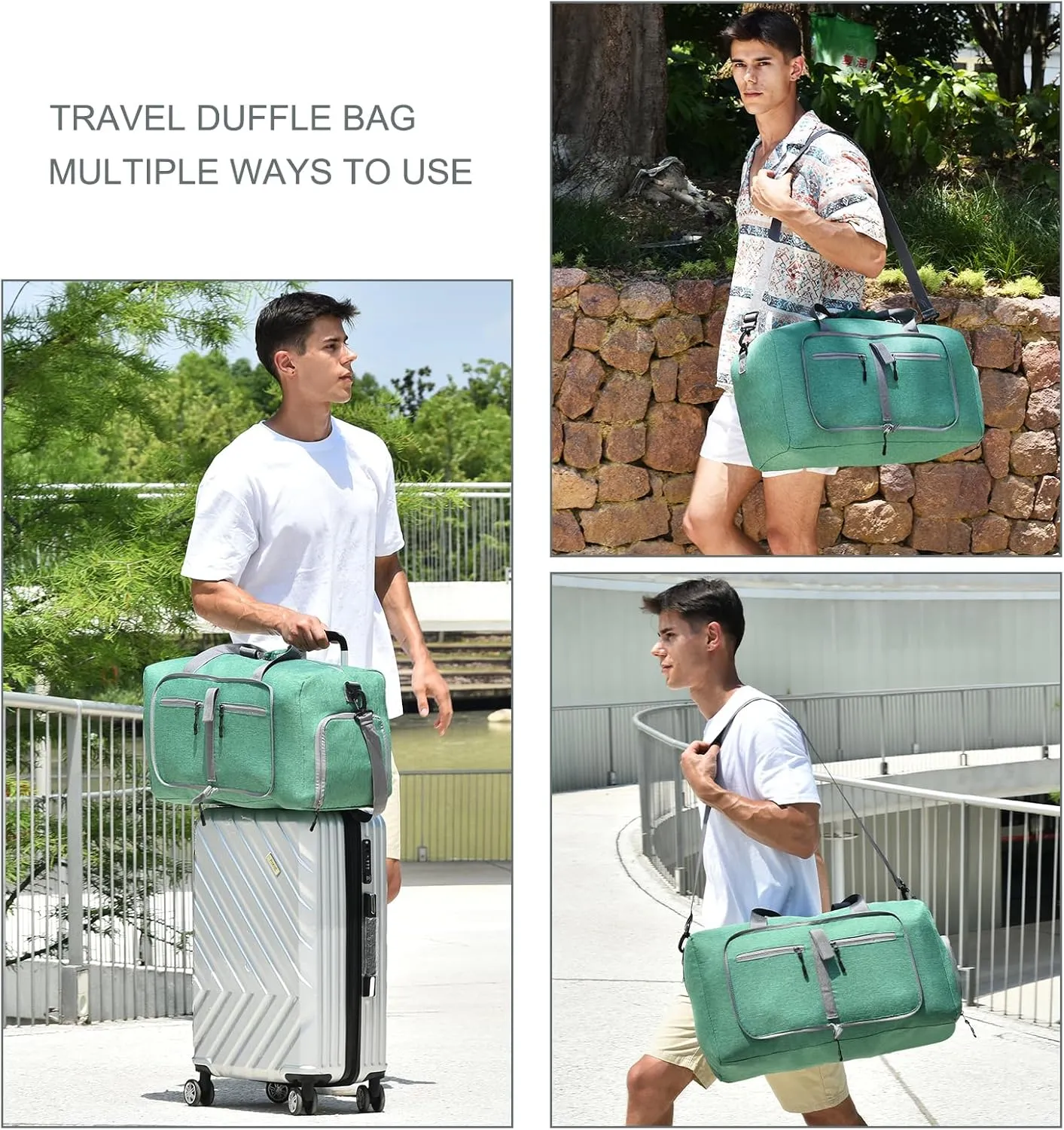 Dimayar 65L Travel Duffle Bag for Men Women - Foldable Duffel Bag with Shoes Compartment - Overnight Bags Waterproof & Tear Resistant(Forest Green)