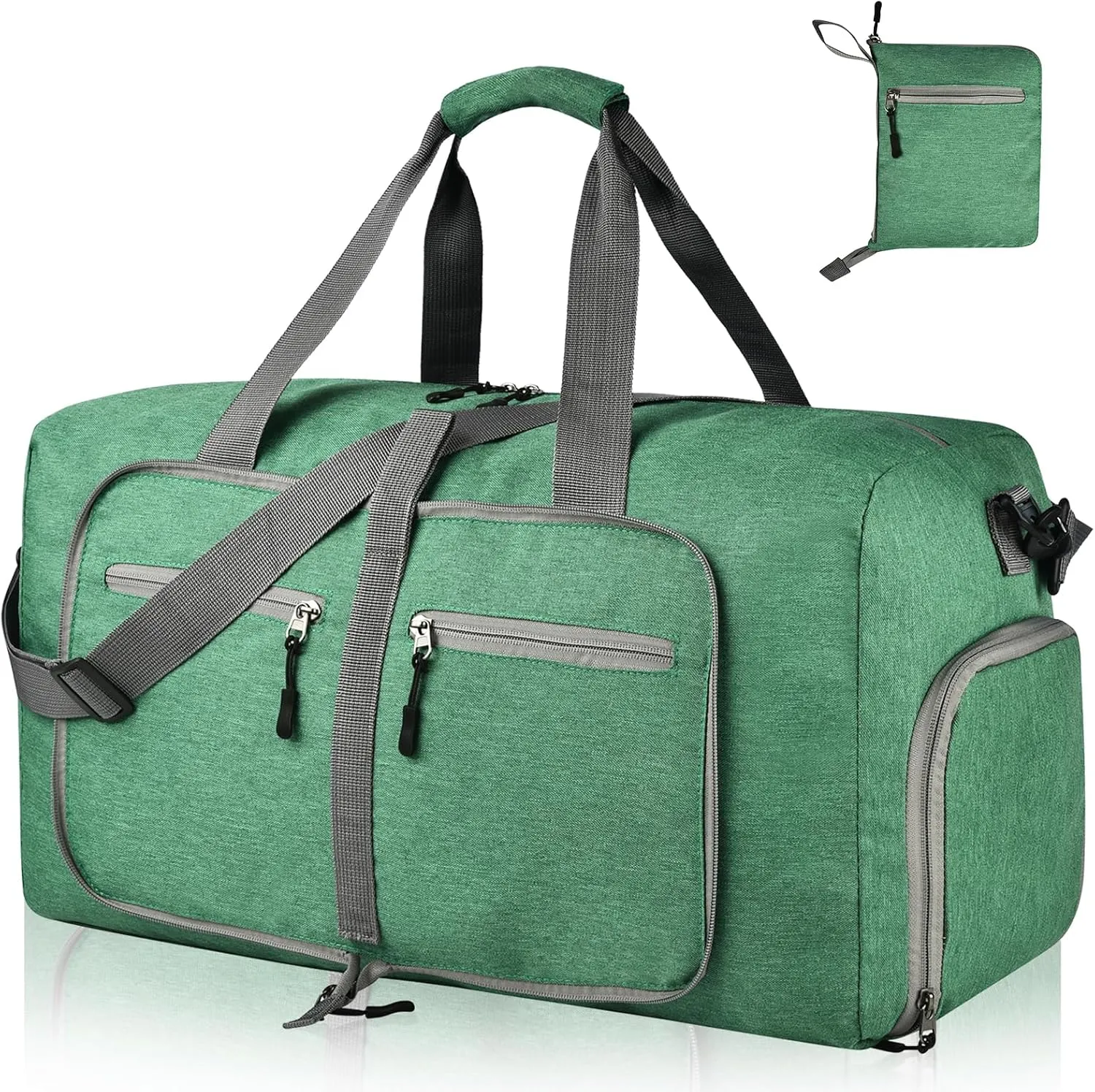 Dimayar 65L Travel Duffle Bag for Men Women - Foldable Duffel Bag with Shoes Compartment - Overnight Bags Waterproof & Tear Resistant(Forest Green)