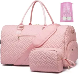 Duffle Bag for Travel, Weekender Bag with Shoe Compartment, Carry On Overnight Bag for Women with Toiletry Bag, Gym Bag with Wet Pocket, Hospital Bags for Labor and Delivery Beige