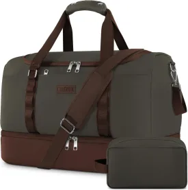 ETRONIK Travel Bag for Men Women, Duffle Bag & Gym Bag with Shoe Compartment, Weekender Overnight Bags with Toiletry Bag, Carry on Bags for Airplanes for Travel, Trip, Gym, Yoga Green-Brown