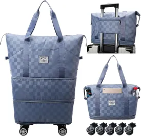 Expandable Foldable Duffel Bag Suitcases,Detachable Rolling Wheels,Rolling Duffle Bag with Wheels,Suitcases with Wheels,Carry on Luggage,Gift for Men Women Lightweight Suitcases (Blue)