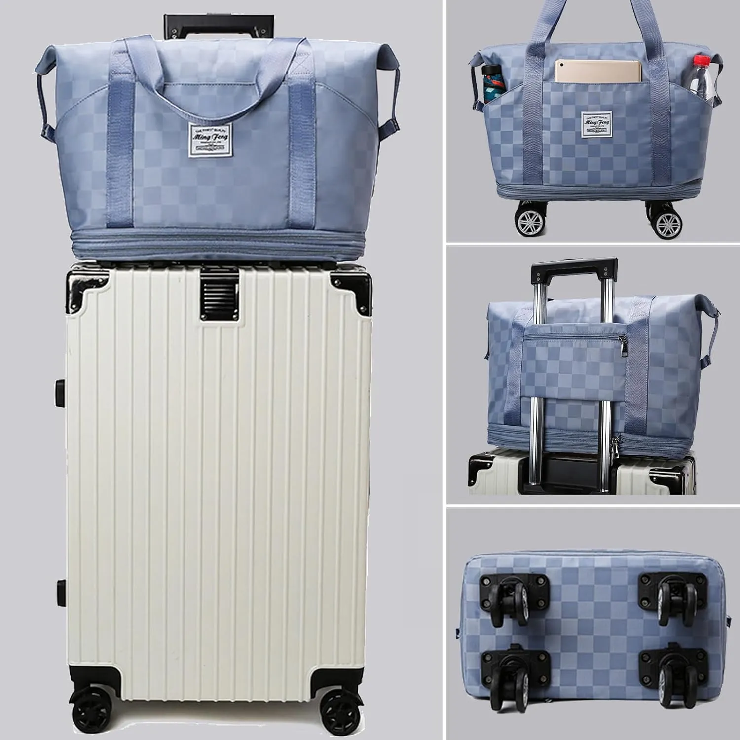 Expandable Foldable Duffel Bag Suitcases,Detachable Rolling Wheels,Rolling Duffle Bag with Wheels,Suitcases with Wheels,Carry on Luggage,Gift for Men Women Lightweight Suitcases (Blue)