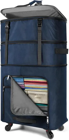 Expandable Luggage Collapsible Suitcase with Wheels Large Foldable Travel Bag Rolling Duffle Bag for Men Women, Dark Blue