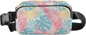 Fanny Pack Belt Bag for Women Palm Leaves Pink Blue Fashion Crossbody Bag Waist Pack Sling Backpack with Adjustable Strap