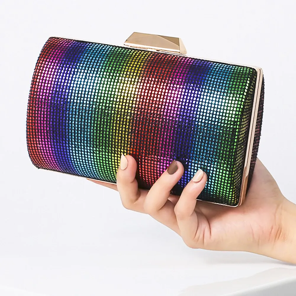 Fashion Sequin Clutch Purse Rainbow Color Women's Evening Bag Elegant Handbag Party Purse High Quality Shoulder Bag ZD1864