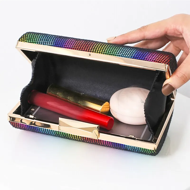Fashion Sequin Clutch Purse Rainbow Color Women's Evening Bag Elegant Handbag Party Purse High Quality Shoulder Bag ZD1864