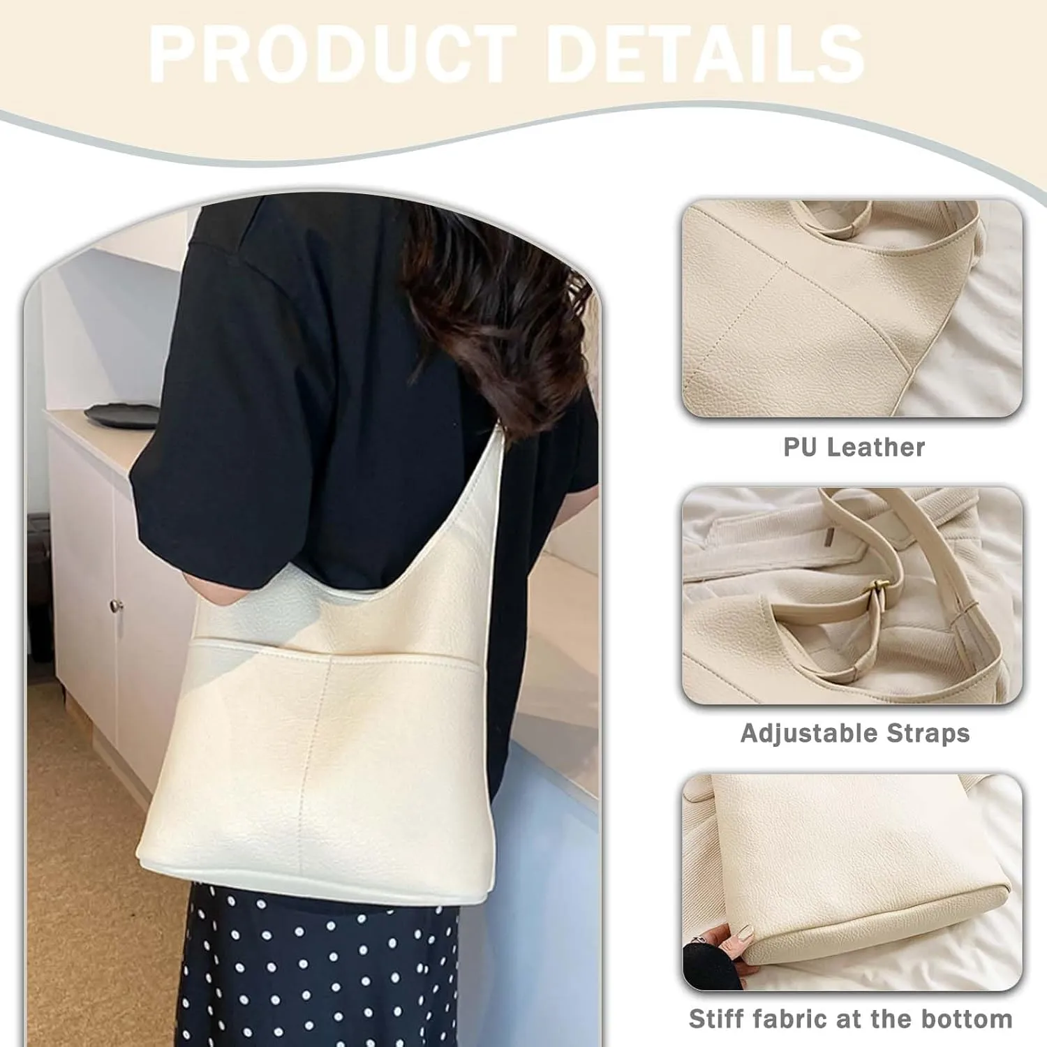Faux Leather Hobo Bag for Women Large PU Leather Slouchy Bag with Small Purse Soft Crossbody Bags Tote Shoulder Bag