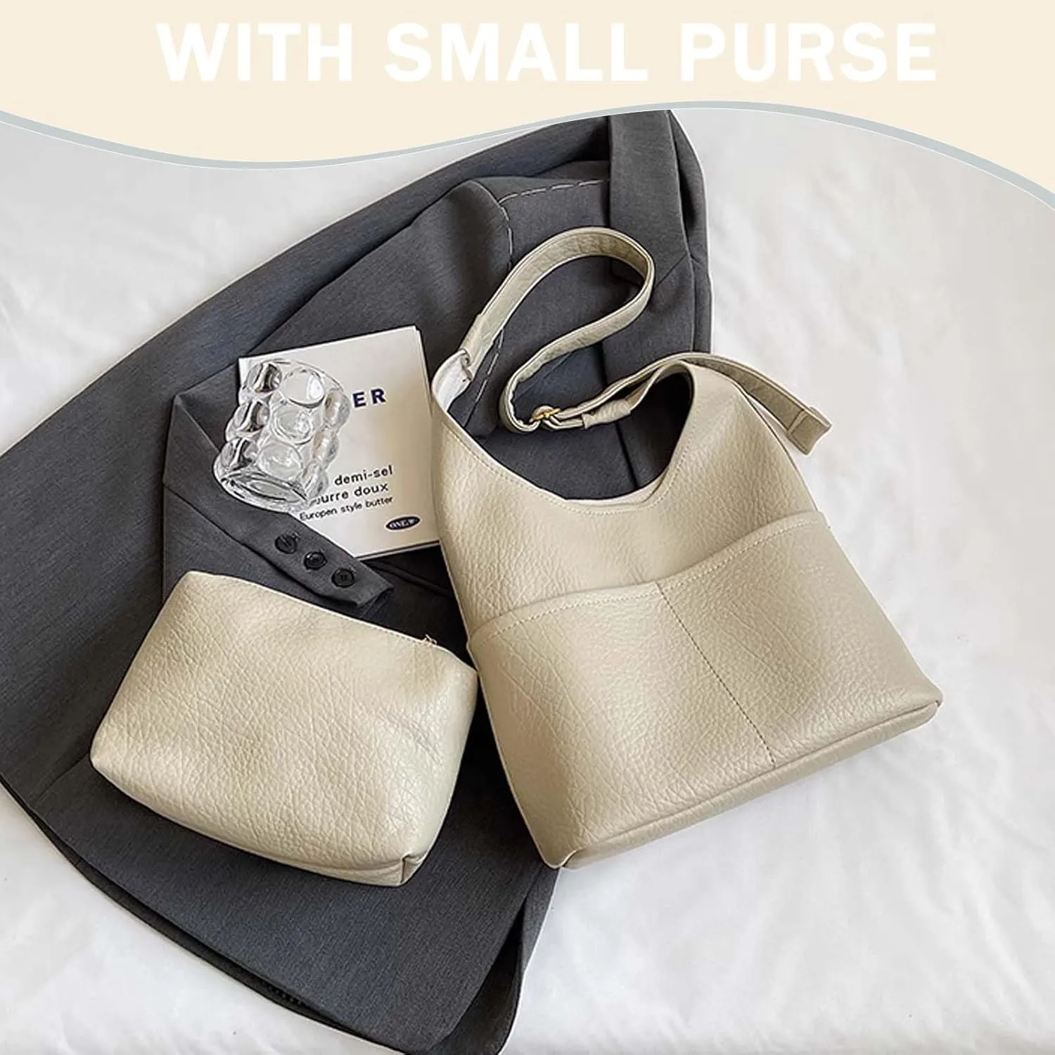 Faux Leather Hobo Bag for Women Large PU Leather Slouchy Bag with Small Purse Soft Crossbody Bags Tote Shoulder Bag