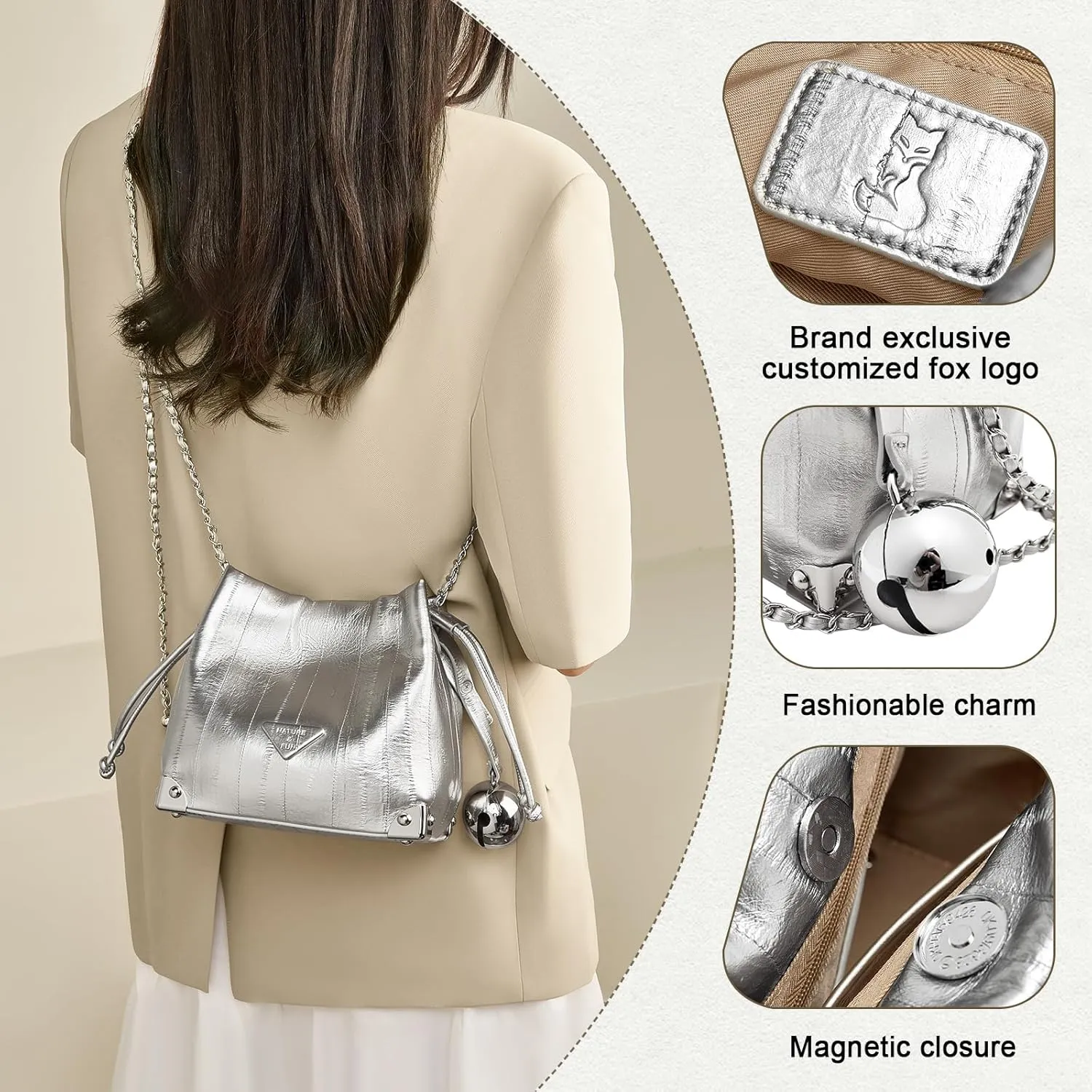 FOXLOVER Cowhide Leather Crossbody Bags for Women Small Adjustable Chain Strap Stylish Trendy Purse