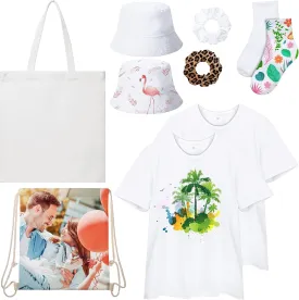 Geyoga 11pcs Sublimation Blanks Softstyle CVC T Shirts Tote Canvas Bags Bucket Hats Scrunchies Drawstring Bags Backpacks Socks Tie Dye Embroidery Kit