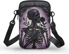 Gothic Small Crossbody Bag for Women Lightweight Cell Phone Purse, Bloody Rose Shoulder Wallet with Zipper Pocket