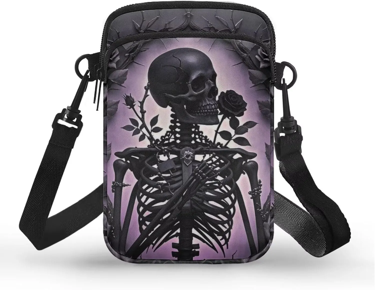 Gothic Small Crossbody Bag for Women Lightweight Cell Phone Purse, Bloody Rose Shoulder Wallet with Zipper Pocket