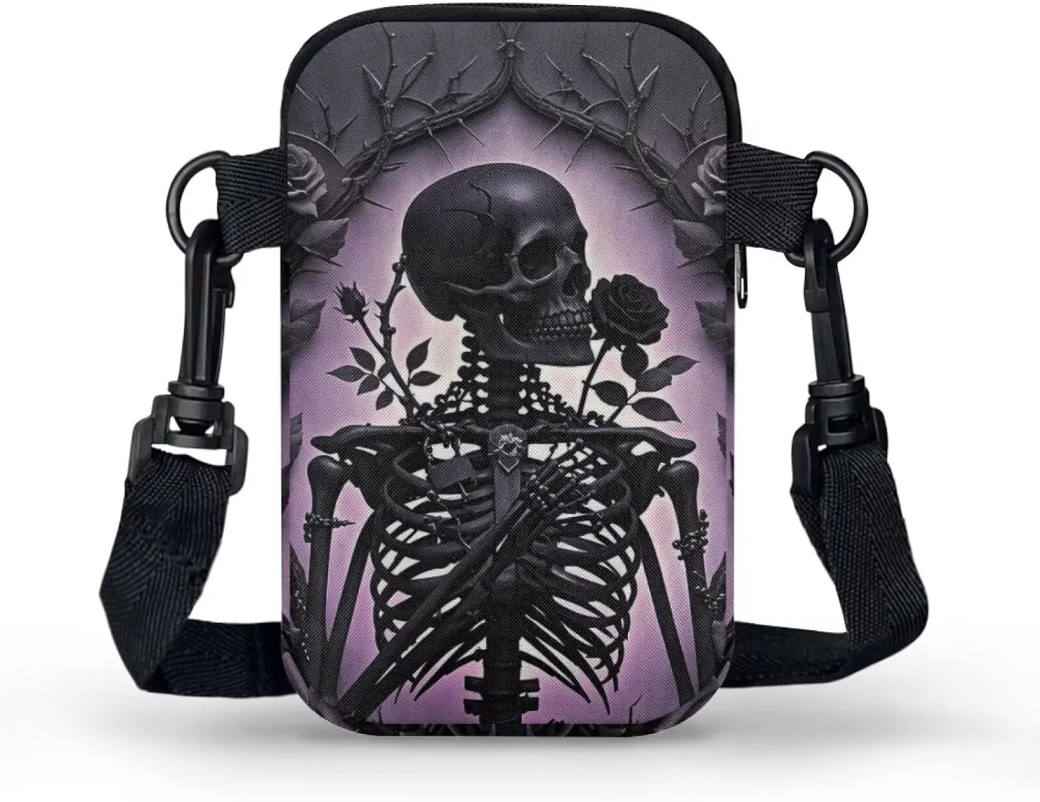Gothic Small Crossbody Bag for Women Lightweight Cell Phone Purse, Bloody Rose Shoulder Wallet with Zipper Pocket