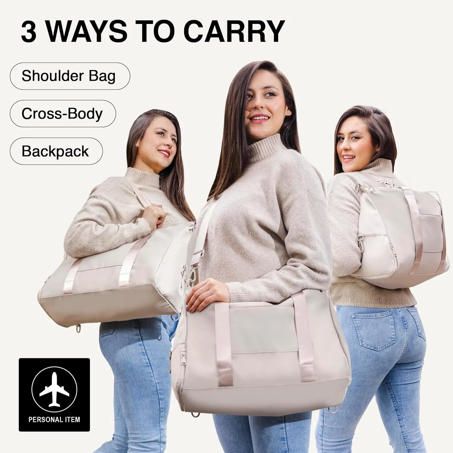 Gym Bag for Women - 3-in-1 Duffle with Laptop & Yoga Mat Space, Personal Item Travel Bag with Shoe Compartment, Luggage Sleeve & Toiletries Pouch, Stylish Weekender & Carry On