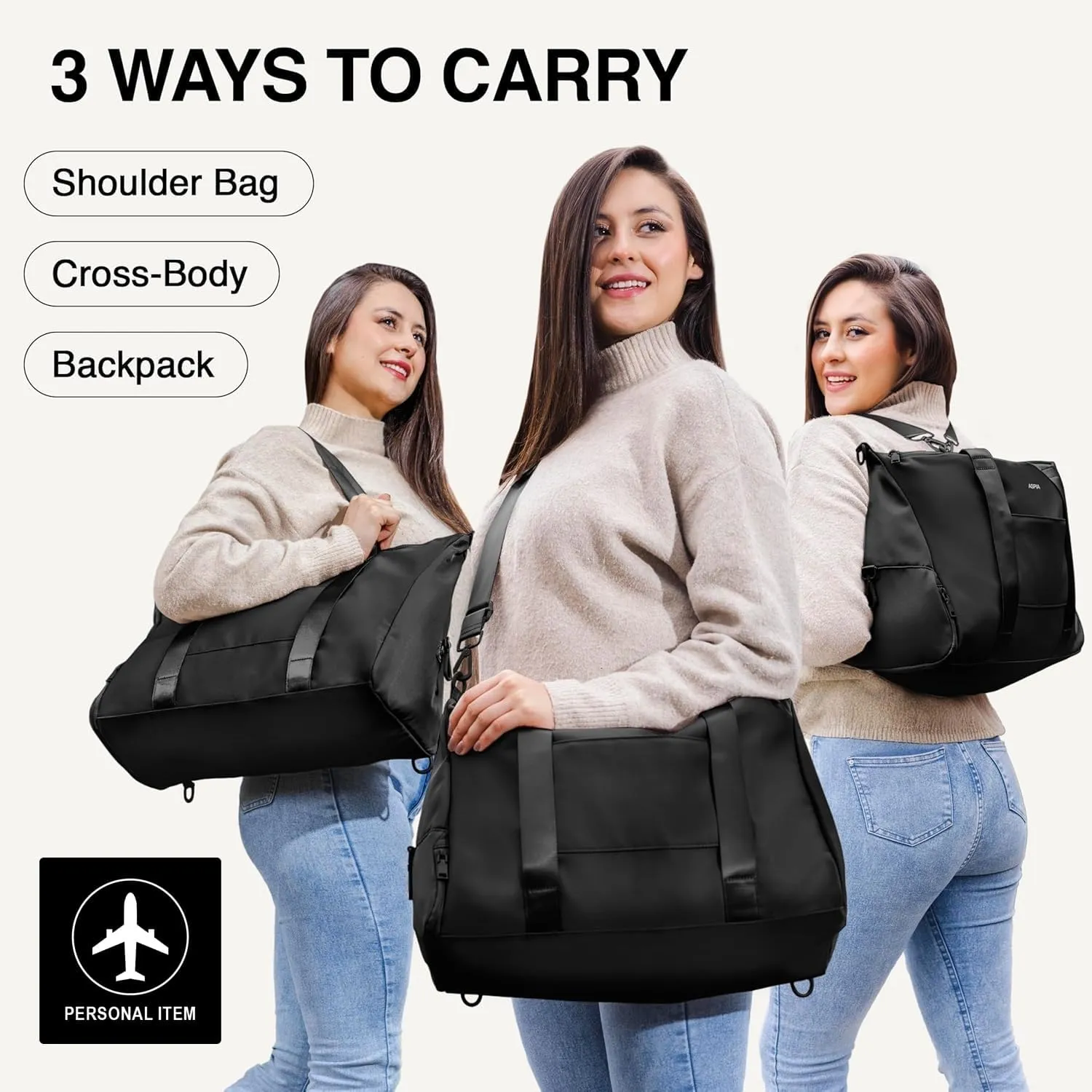 Gym Bag for Women - 3-in-1 Duffle with Laptop & Yoga Mat Space, Personal Item Travel Bag with Shoe Compartment, Luggage Sleeve & Toiletries Pouch, Stylish Weekender & Carry On