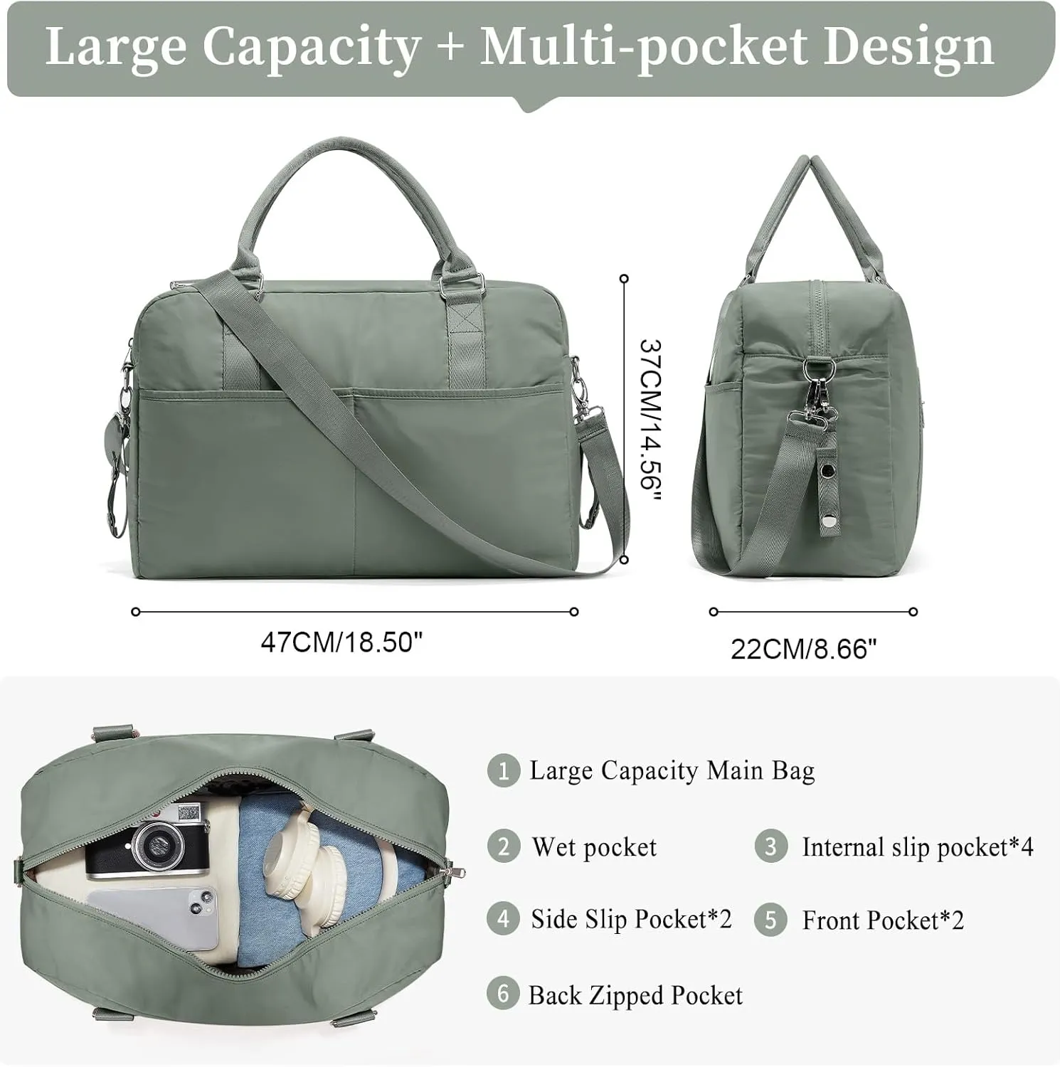 Gym Bag for Women, Carry on Weekender Overnight Bag, Travel Duffel Bags with Trolley Sleeve, Personal Item Travel Bag Tote Bag Workout Dance Bag