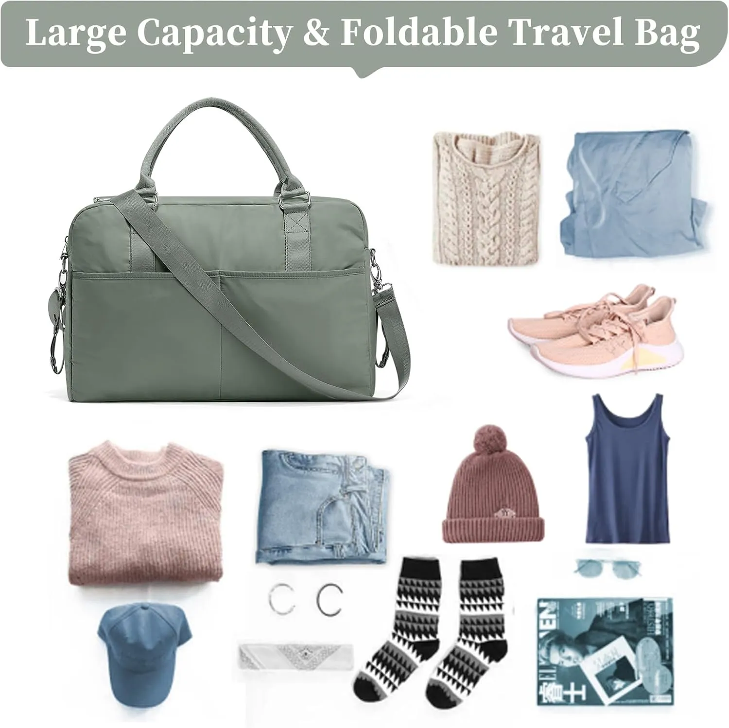Gym Bag for Women, Carry on Weekender Overnight Bag, Travel Duffel Bags with Trolley Sleeve, Personal Item Travel Bag Tote Bag Workout Dance Bag