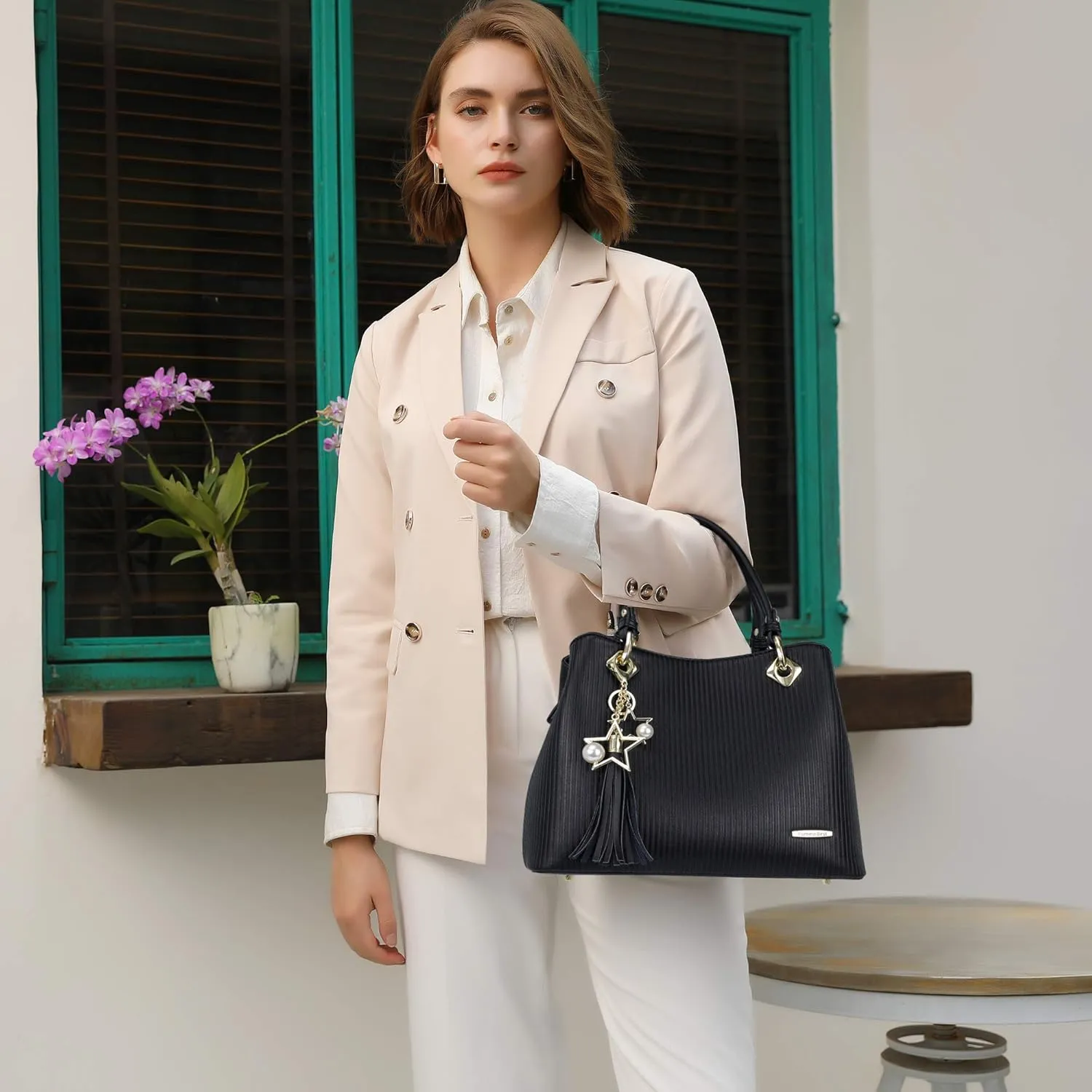 Handbags for Women with Multiple Internal Pockets in Pretty Color Combination, Women's Satchel Handbag