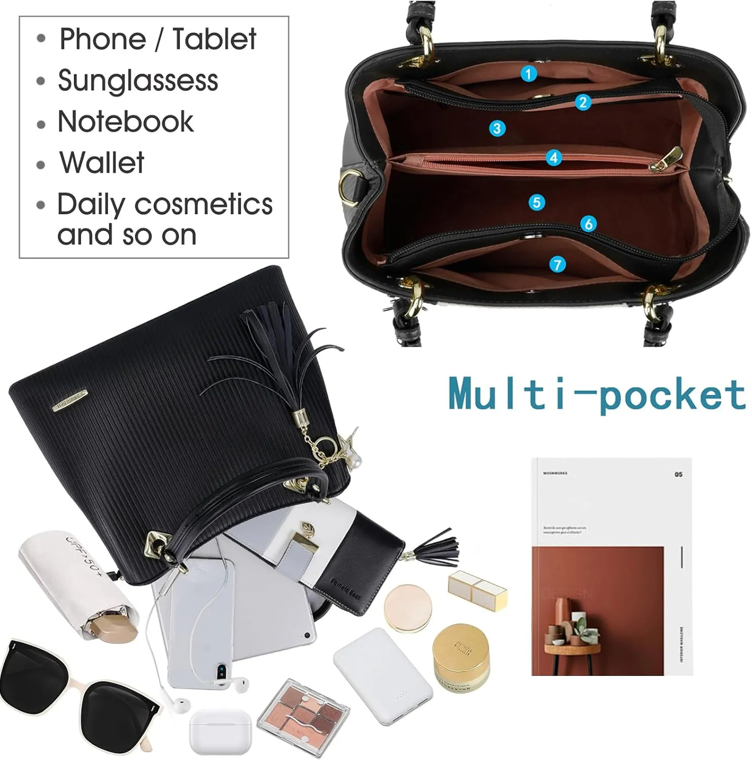 Handbags for Women with Multiple Internal Pockets in Pretty Color Combination, Women's Satchel Handbag