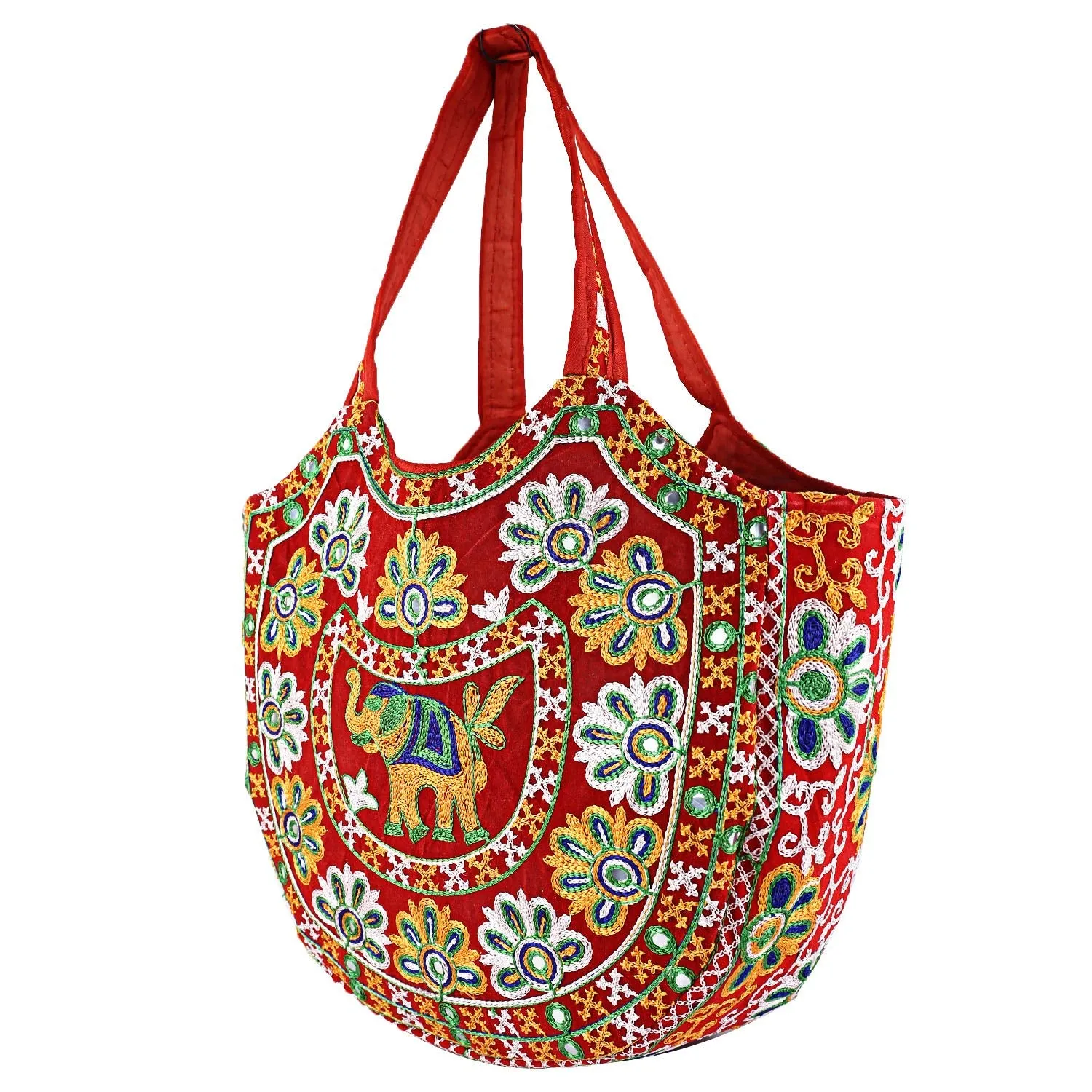 Heart Home Multiuses Velvet Floral Design Hand Bag/Tote Bag For Daily Trips, Travel, Office (Red) 52HH3990