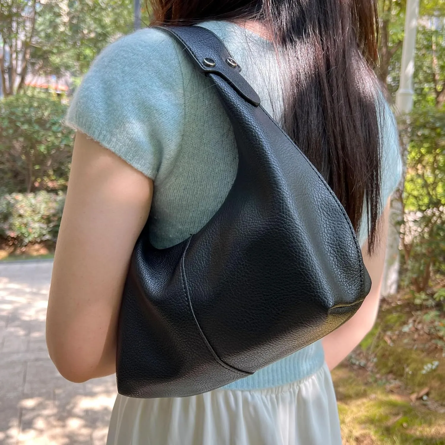 Hobo Women's PU Leather Shoulder Tote Clutch Crescent Slouchy Bag with Zipper Closure and Top Handle