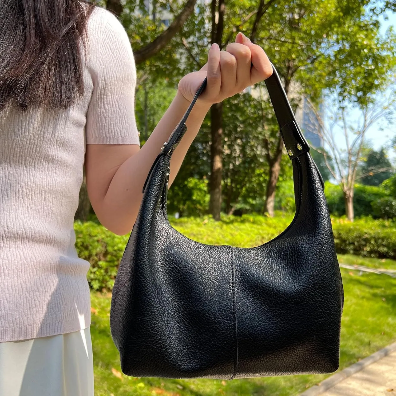Hobo Women's PU Leather Shoulder Tote Clutch Crescent Slouchy Bag with Zipper Closure and Top Handle