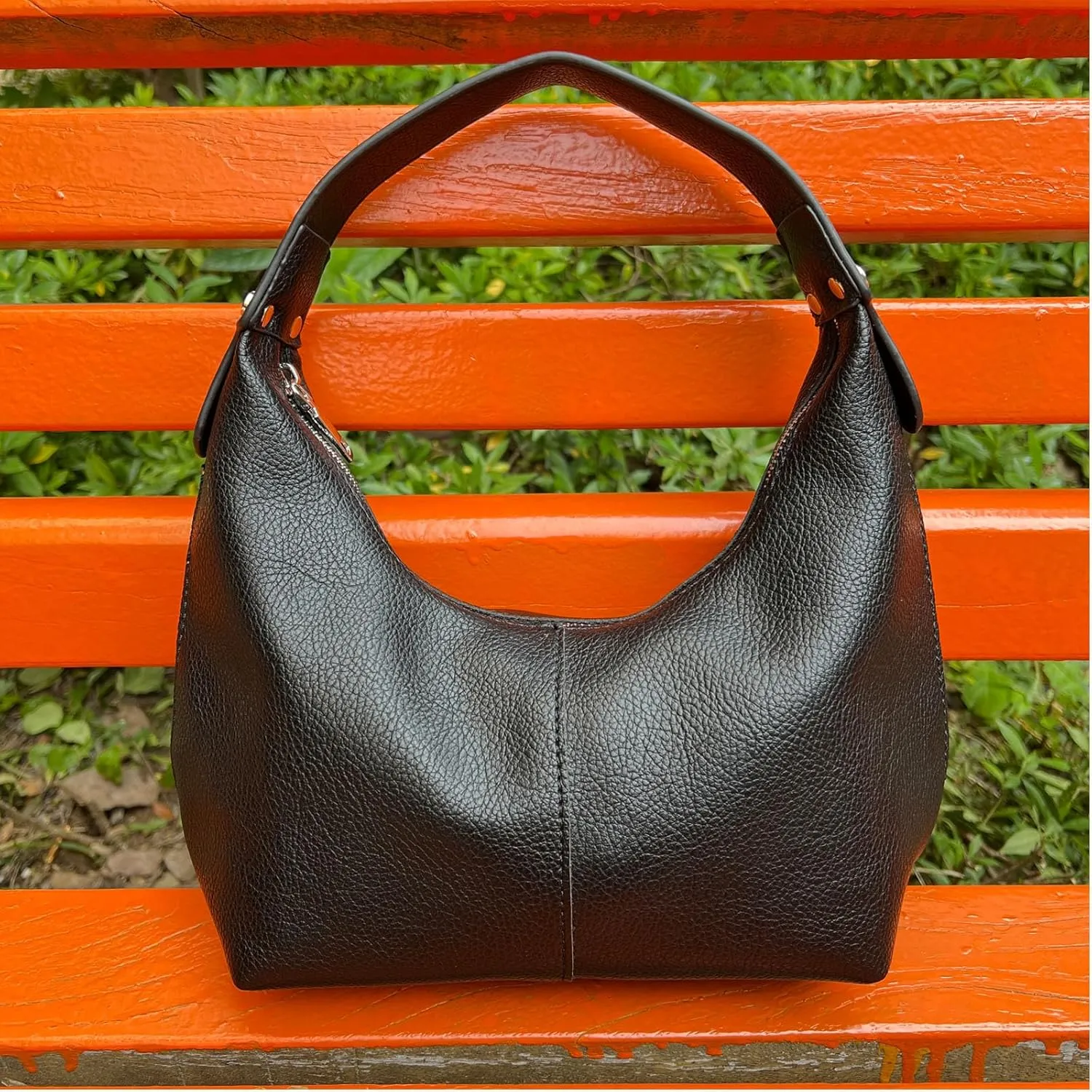Hobo Women's PU Leather Shoulder Tote Clutch Crescent Slouchy Bag with Zipper Closure and Top Handle