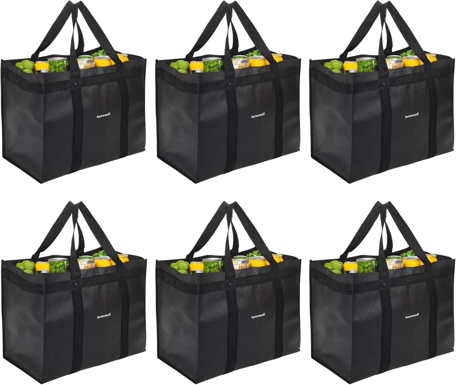 Homemell Heavy Duty Reusable Grocery Bags, Large Collapsible Tote Bag Holds 100 LBS, Extra-Strength Premium Material (Black, 2-Pack)