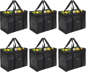 Homemell Heavy Duty Reusable Grocery Bags, Large Collapsible Tote Bag Holds 100 LBS, Extra-Strength Premium Material (Black, 2-Pack)