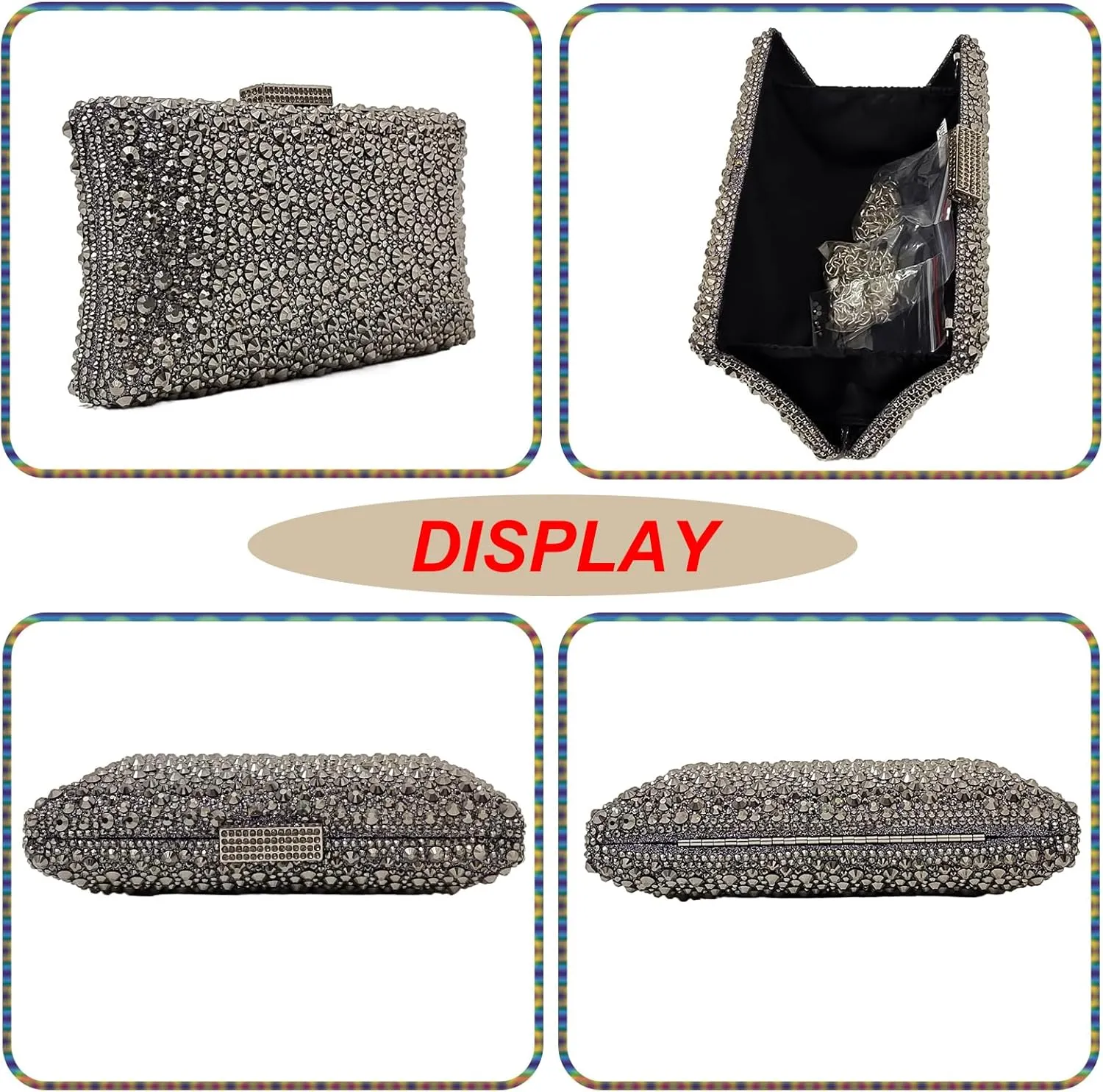 HUANG ZHUANG Sparkly Elegant Crystal Clutch Solid Rhinestone Handbags For Women Party Purse Bridal Prom Bag